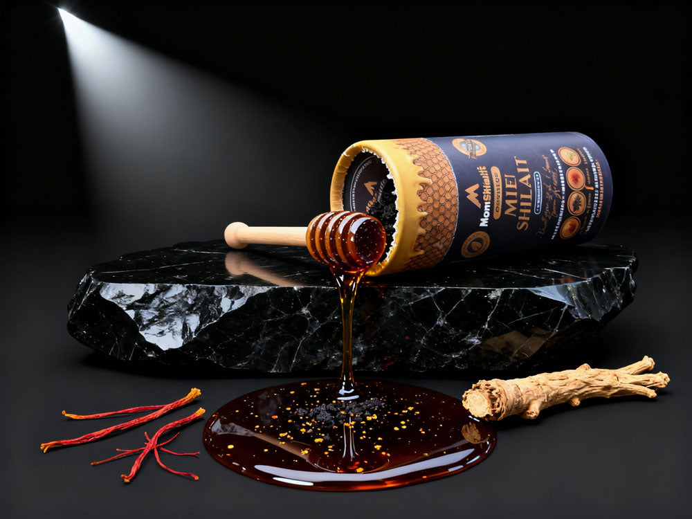 Miel Shilajit Stick Booster avec Safran & Ashwagandha - Testé en Laboratoire, 100% Naturel, par MontOrigin