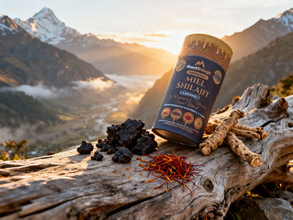 Miel Shilajit Stick Booster avec Safran & Ashwagandha - Testé en Laboratoire, 100% Naturel, par MontOrigin