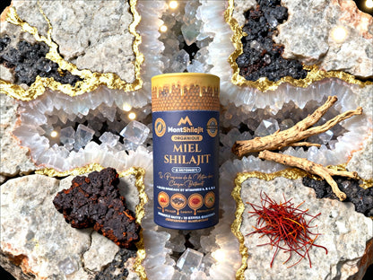 Miel Shilajit Stick Booster avec Safran & Ashwagandha - Testé en Laboratoire, 100% Naturel, par MontOrigin