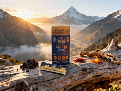 Miel Shilajit Stick Booster avec Safran & Ashwagandha - Testé en Laboratoire, 100% Naturel, par MontOrigin