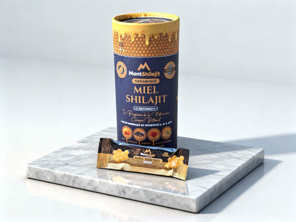 Miel Shilajit Stick Booster avec Safran & Ashwagandha - Testé en Laboratoire, 100% Naturel, par MontOrigin