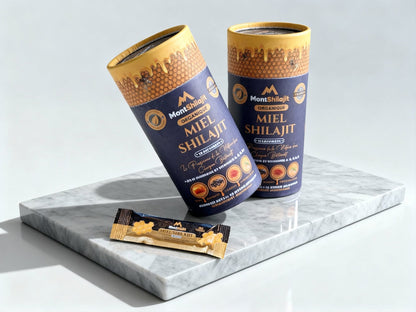 Miel Shilajit Stick Booster avec Safran & Ashwagandha - Testé en Laboratoire, 100% Naturel, par MontOrigin