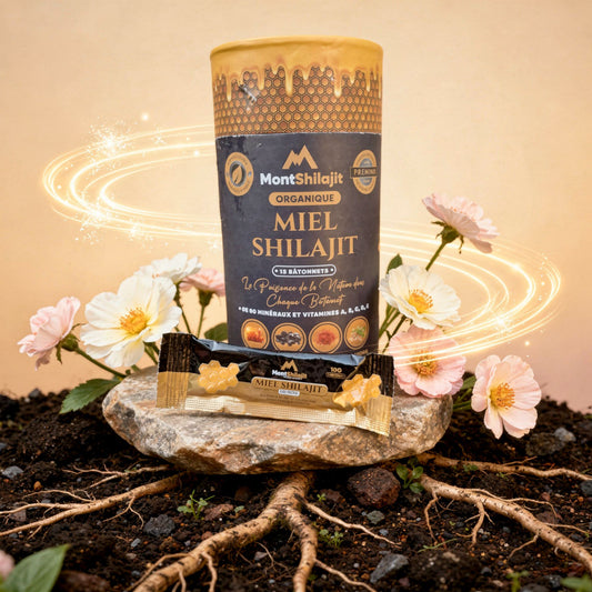 Miel Shilajit Stick Booster avec Safran & Ashwagandha - Testé en Laboratoire, 100% Naturel, par MontOrigin