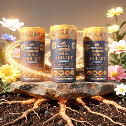 Miel Shilajit Stick Booster avec Safran & Ashwagandha - Testé en Laboratoire, 100% Naturel, par MontOrigin